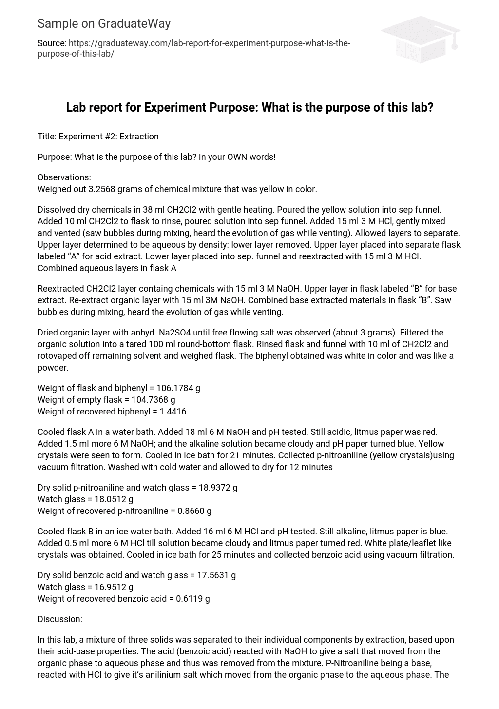 ⇉Lab report for Experiment Purpose What is the purpose of this lab