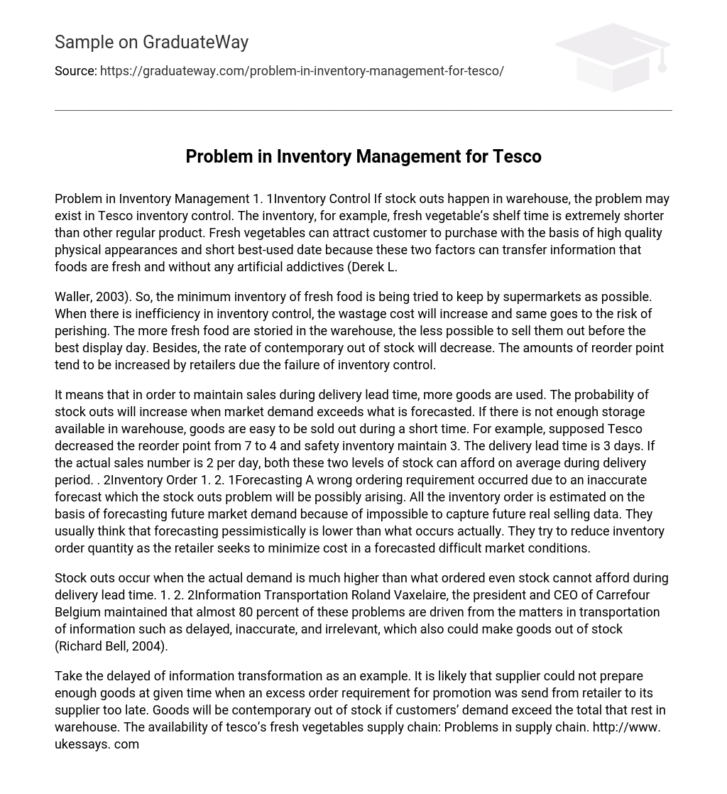 ⇉Problem in Inventory Management for Tesco Essay Example GraduateWay