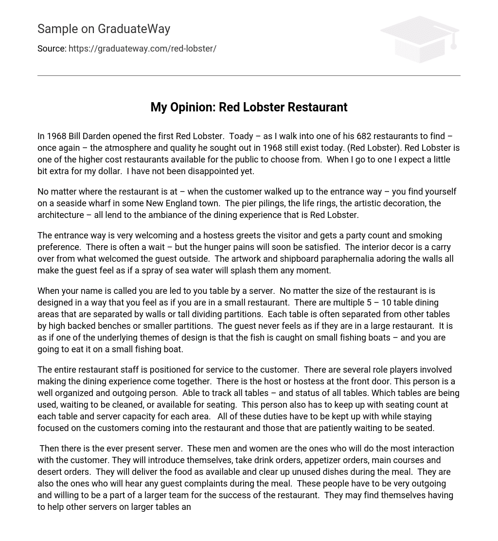 ⇉My Opinion Red Lobster Restaurant Essay Example GraduateWay