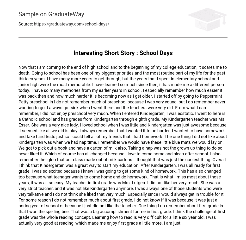⇉Interesting Short Story School Days Essay Example GraduateWay