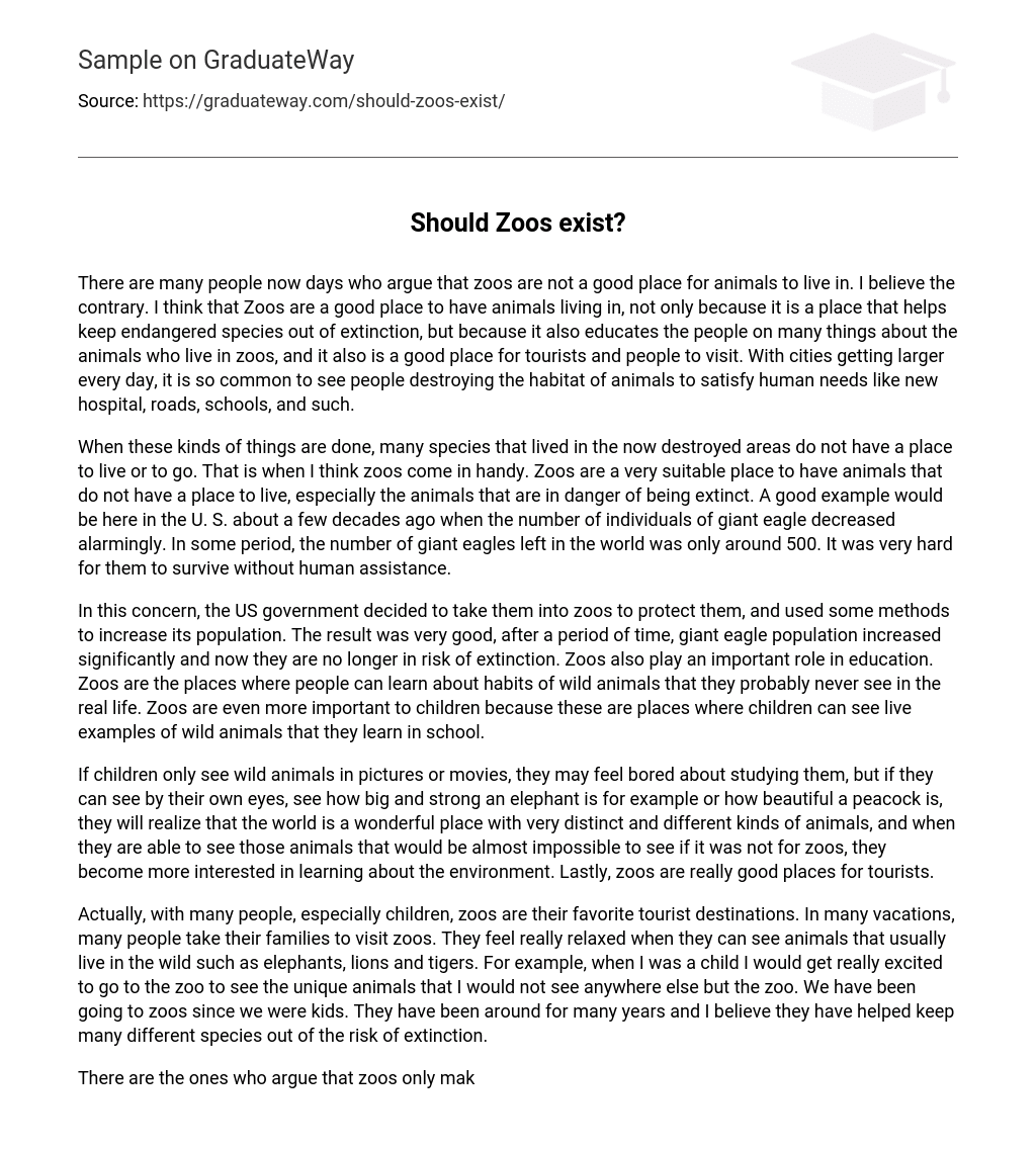 Should Zoos exist? 639 Words Free Essay Example on GraduateWay