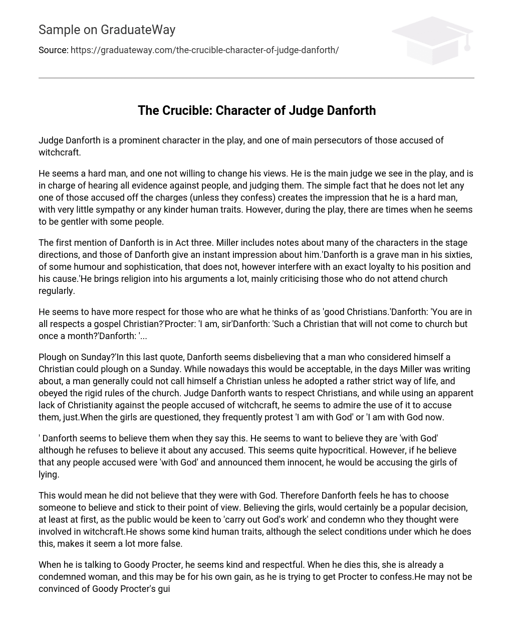 ⇉The Crucible Character of Judge Danforth Character Analysis Essay