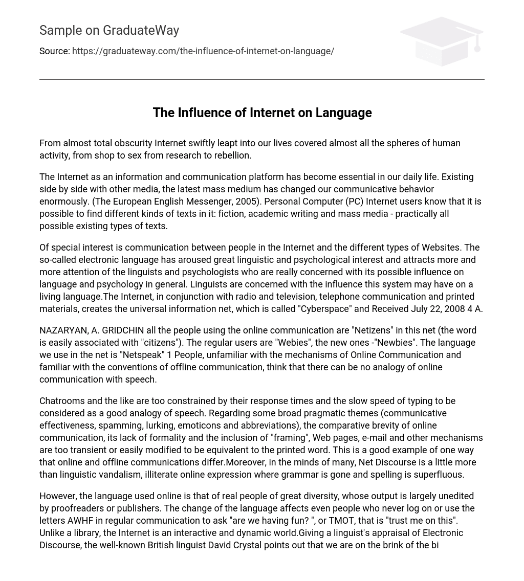 ⇉The Influence of on Language Essay Example GraduateWay(04)