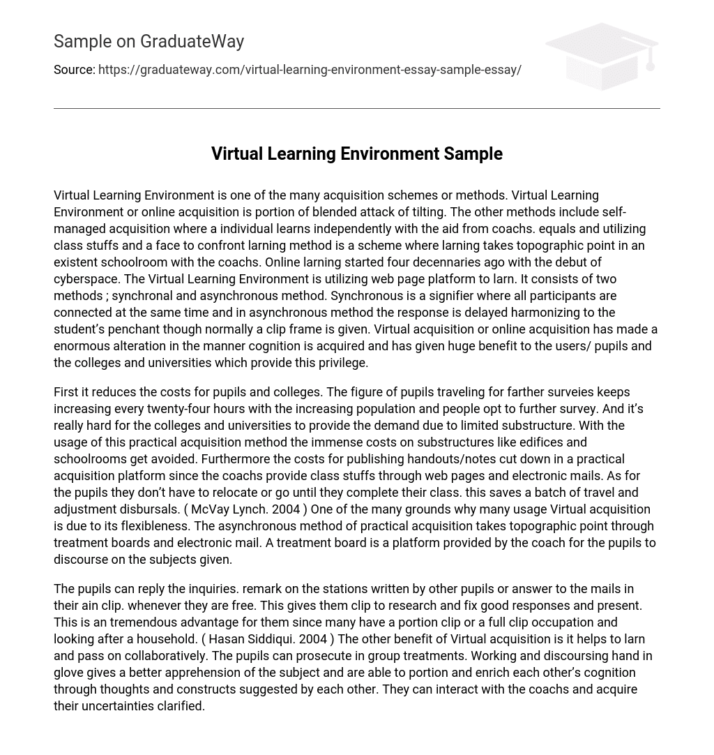 ⇉Virtual Learning Environment Sample Essay Example GraduateWay
