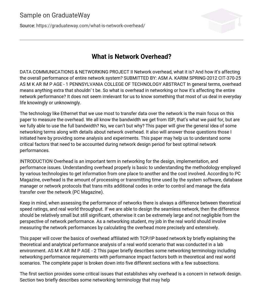 ⇉What is Network Overhead? Essay Example GraduateWay