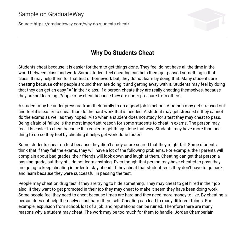 Why Do Students Cheat 464 Words Free Essay Example on GraduateWay