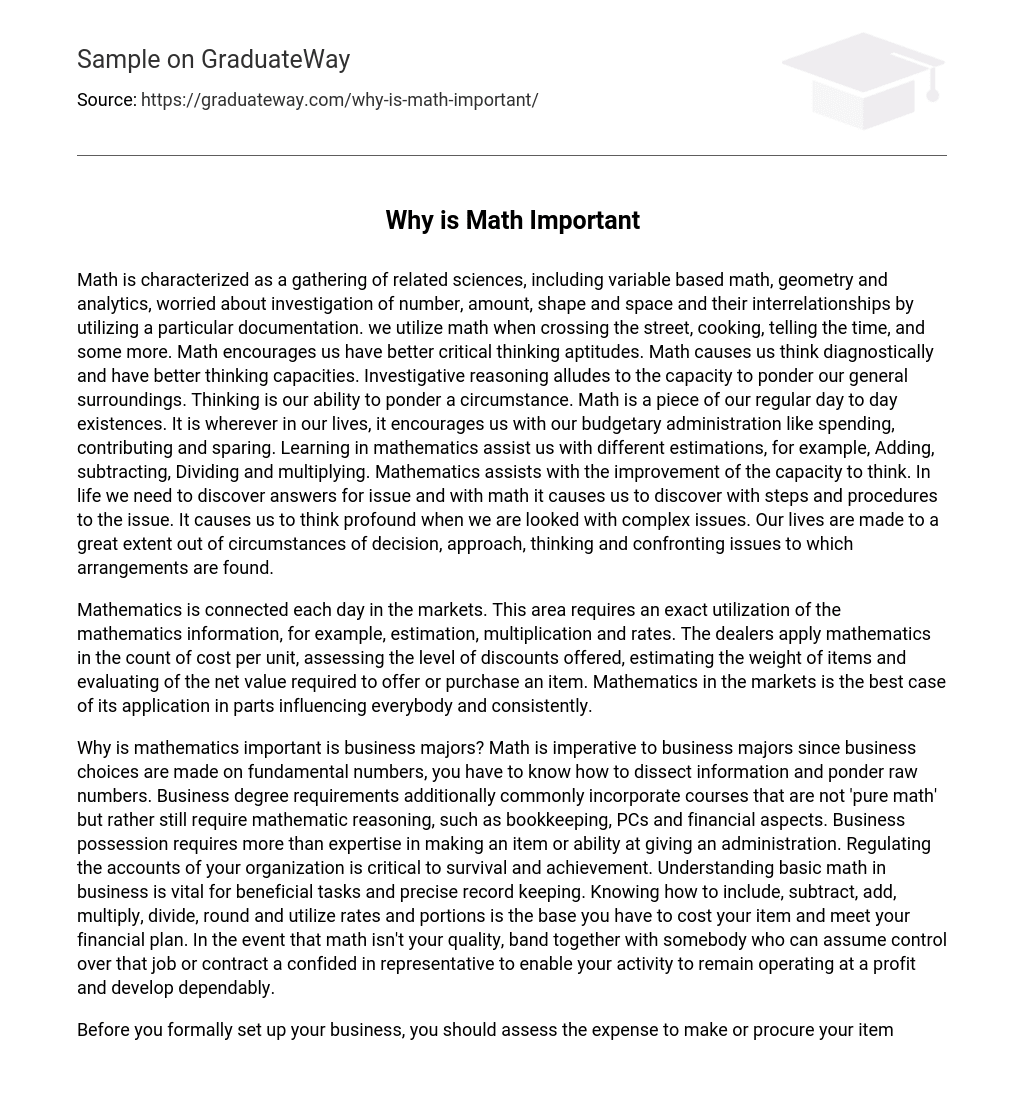 Why is Math Important 926 Words Free Essay Example on GraduateWay