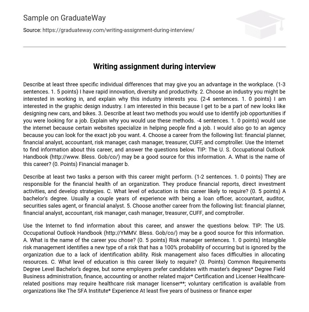 ⇉Writing assignment during interview Essay Example GraduateWay