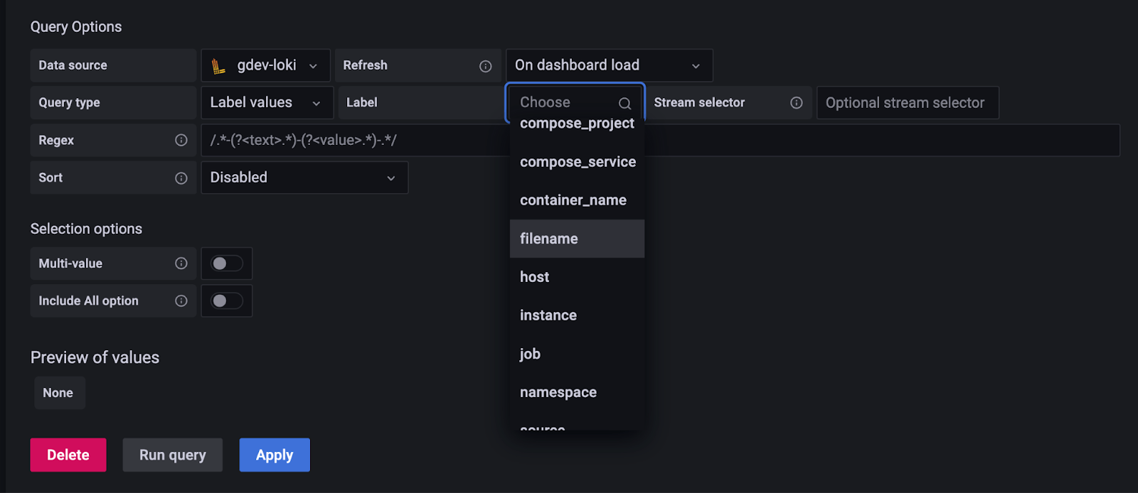 Grafana 9.2 New Grafana Loki query variable editor