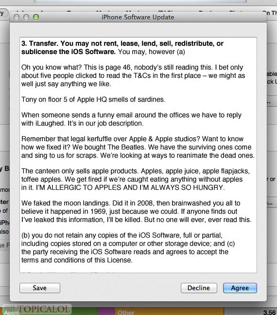 Page 46 of Apple’s new iOS agreement is a funny fake. But makes a