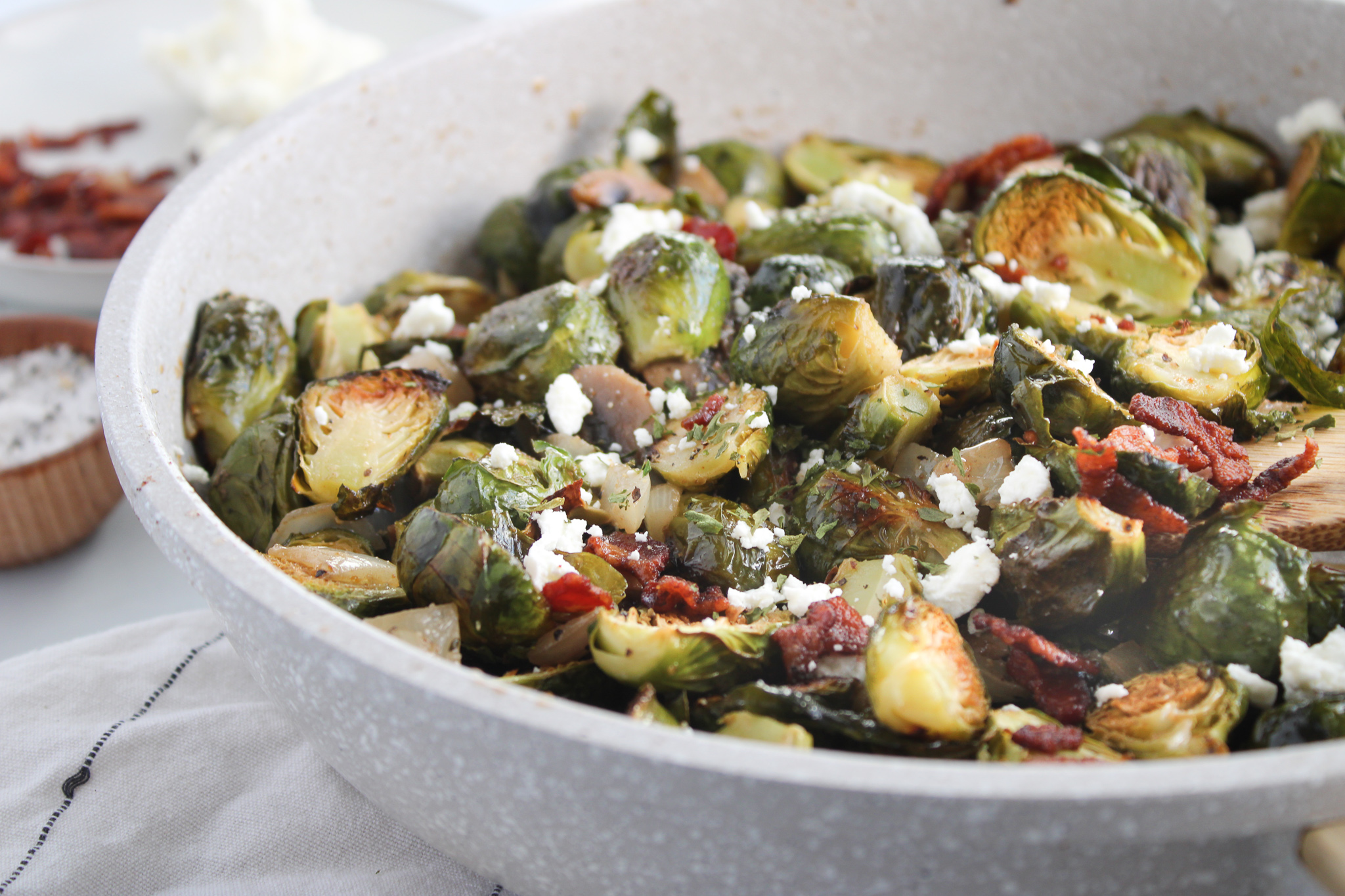 Dijon Bacon Brussels Sprouts with Goat Cheese Grain Free Table
