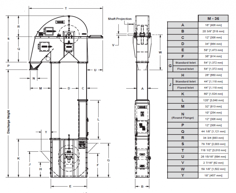 MFS/York 4,000 BPH Bucket Elevator with 12" x 6" Buckets on 8" Spacing