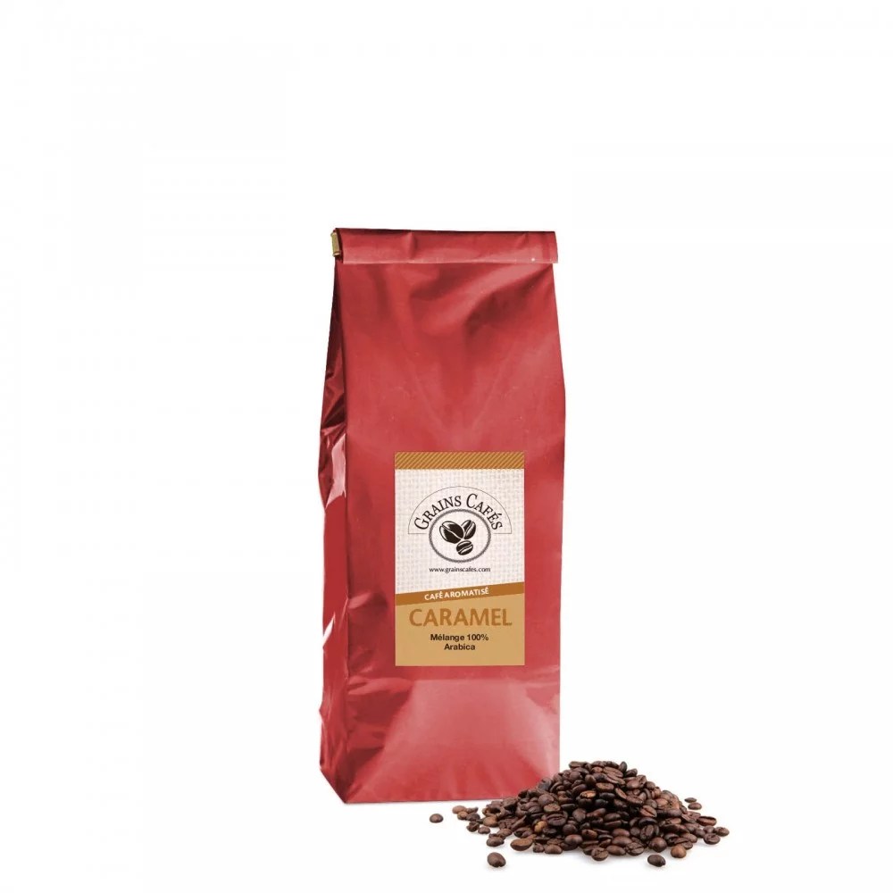 Café Aromatisé Caramel Grains Parfumé, Long en bouche