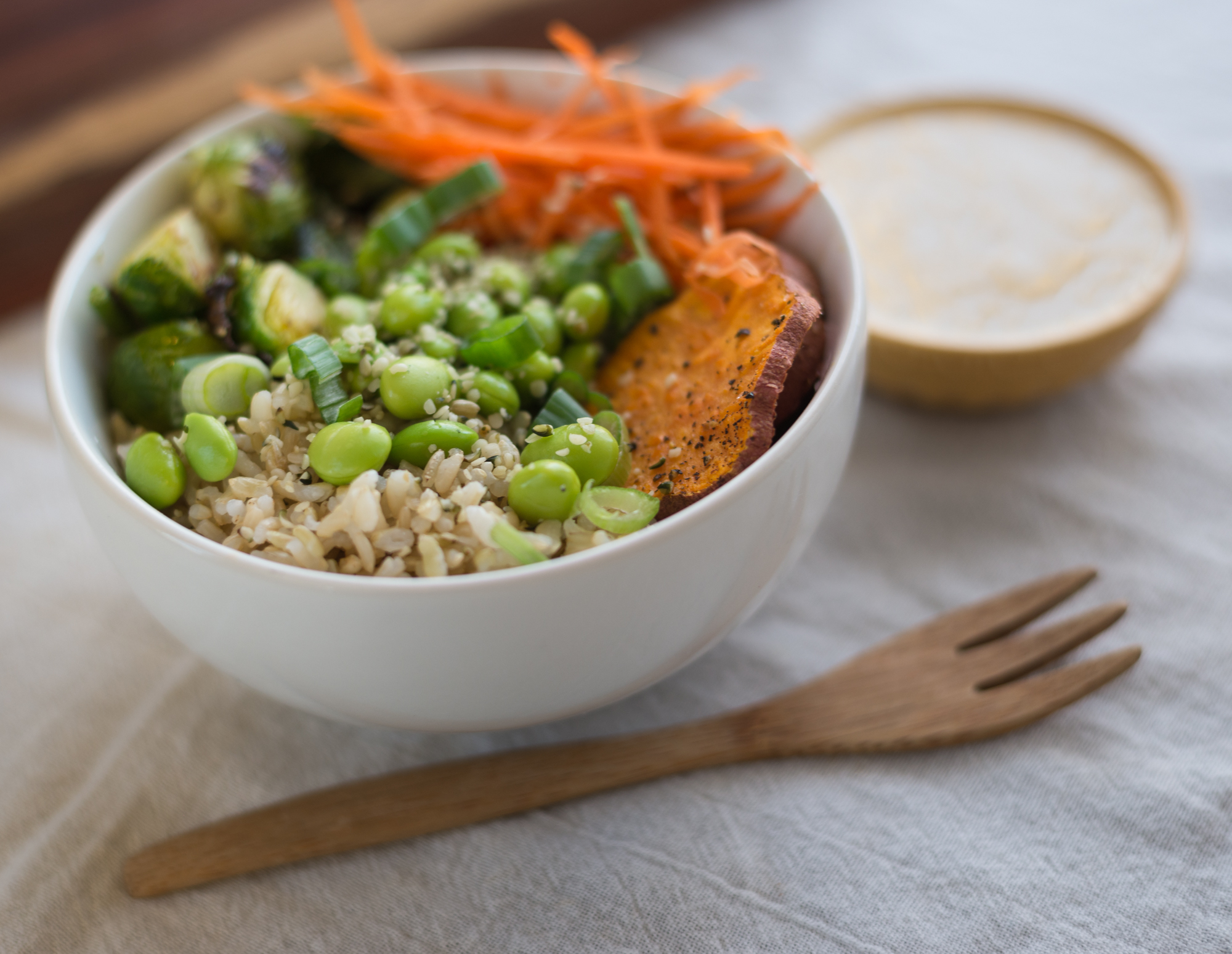 Sweet and Savory Edamame Brown Rice Bowl with Miso Dressing Grain Trust
