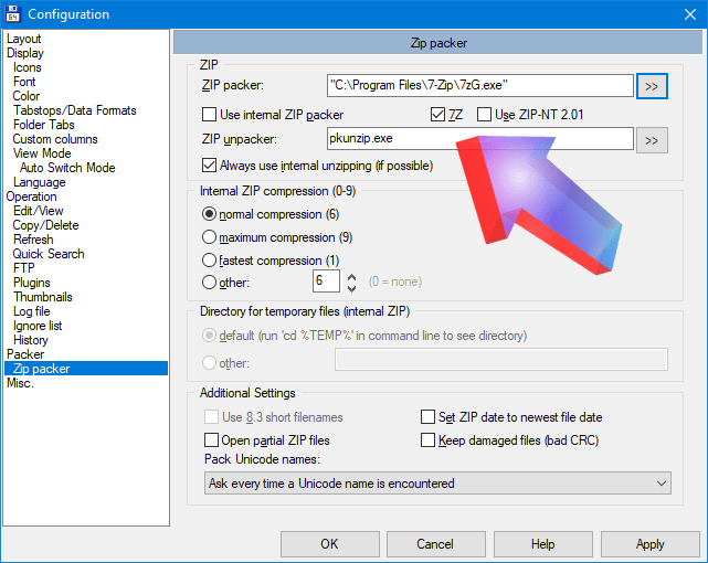 How to I add external 7z.exe as a packer Total Commander