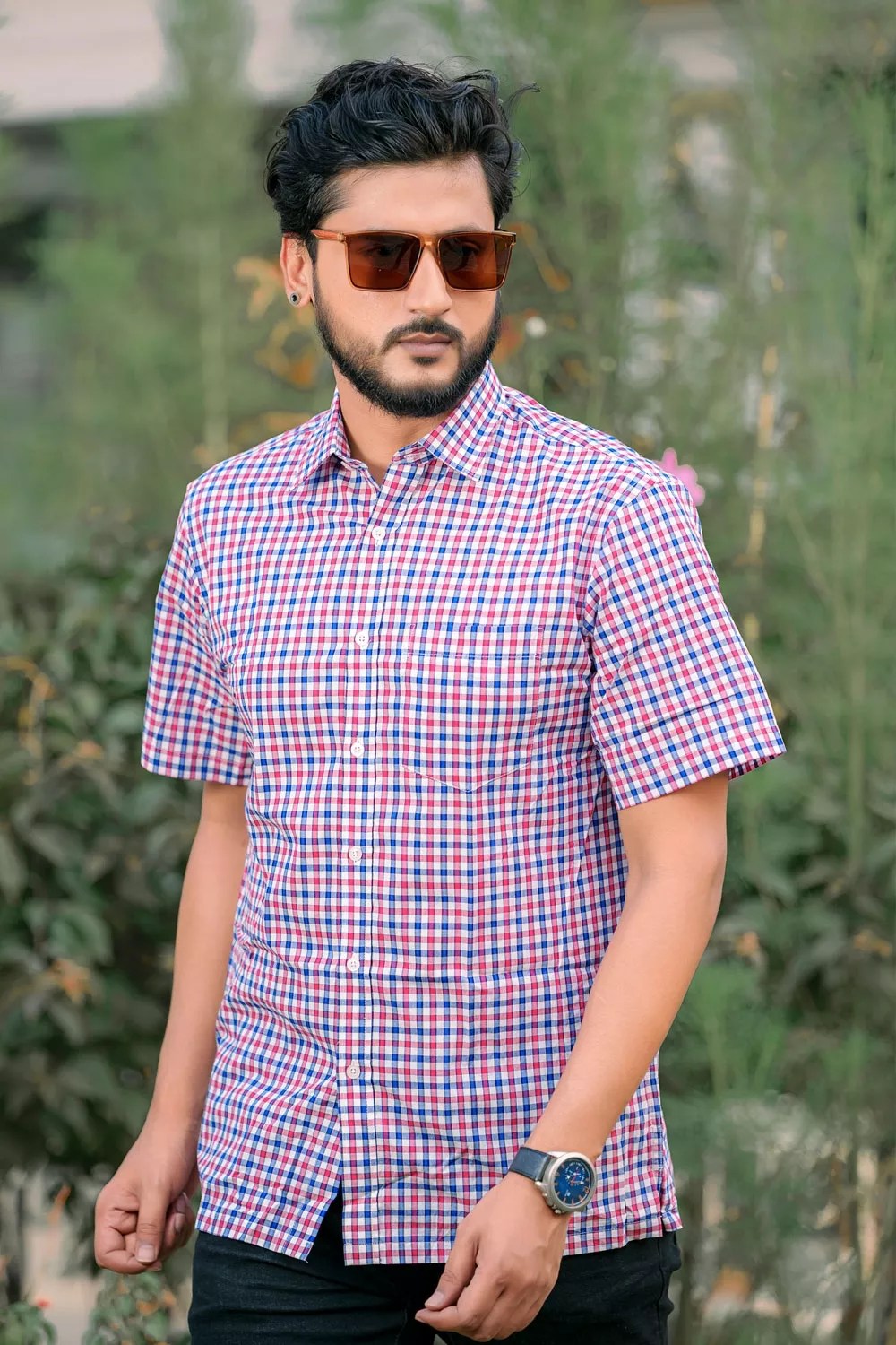MEN’S CHECK HALF SHIRT