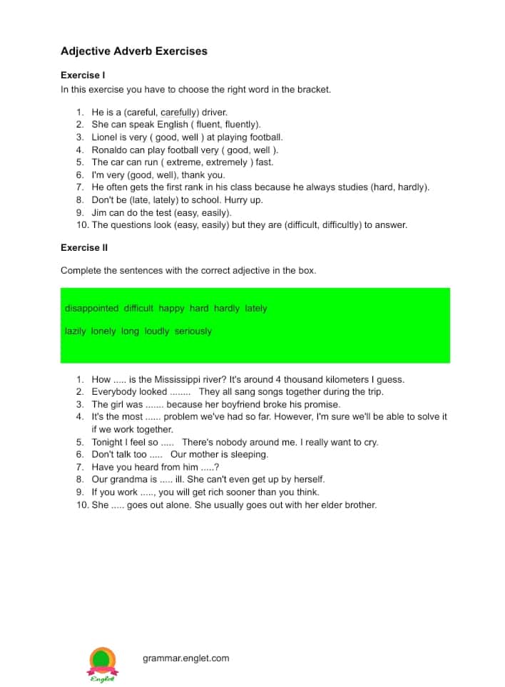 Adjectives | Exercises with Answers - Grammar Englet