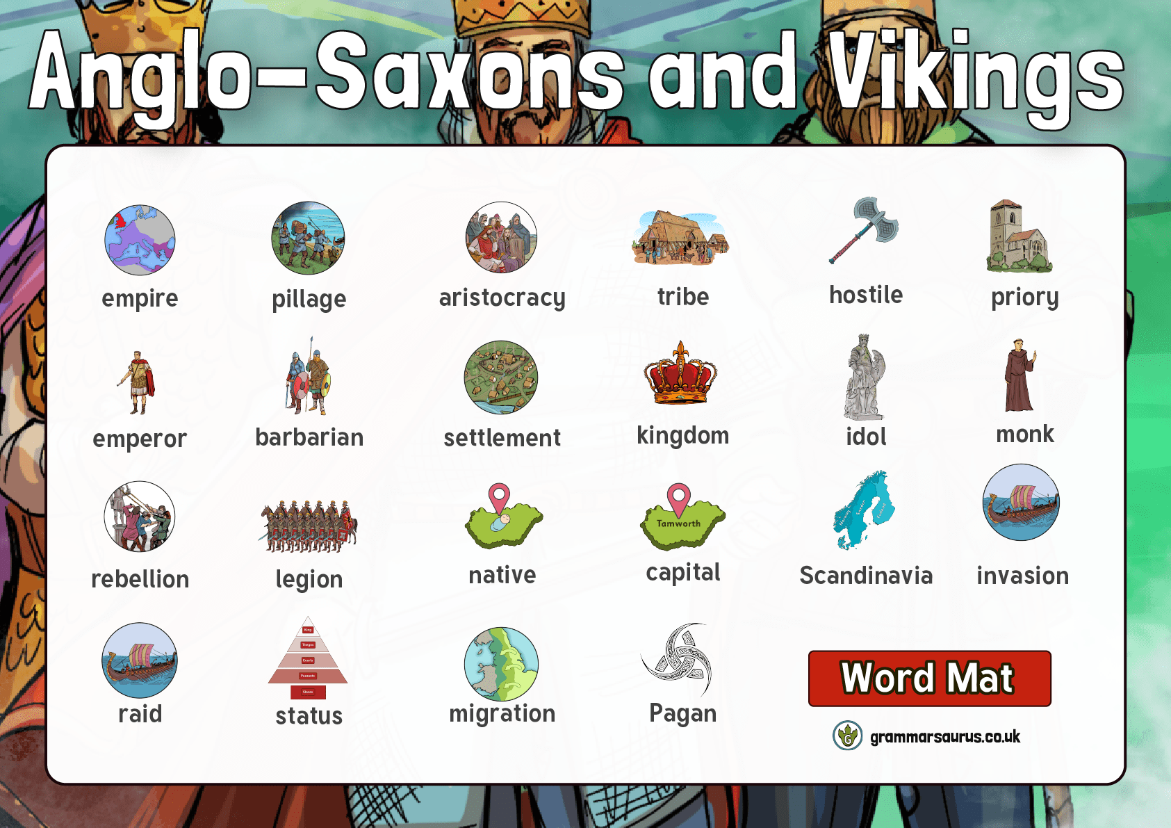 History AngloSaxons and Vikings Word Mat Grammarsaurus