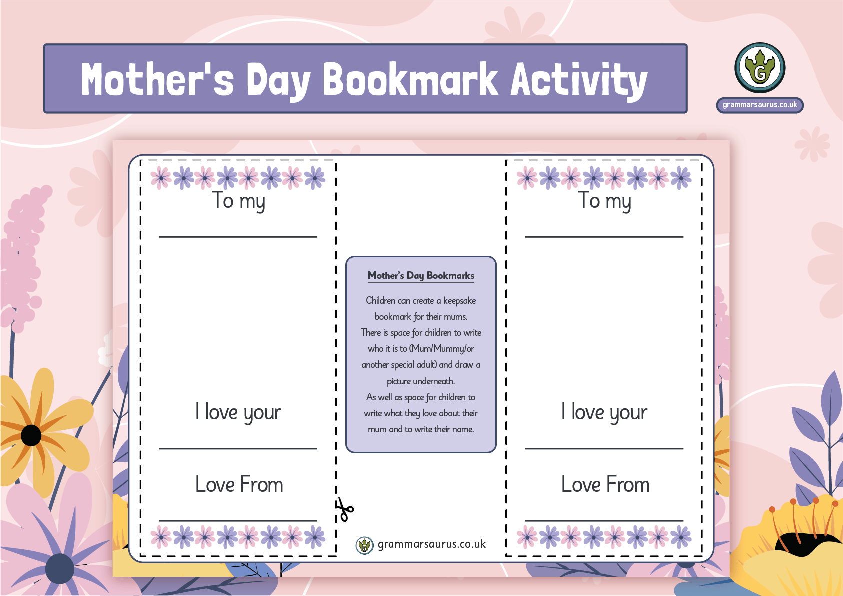 Mother's Day Bookmark Grammarsaurus