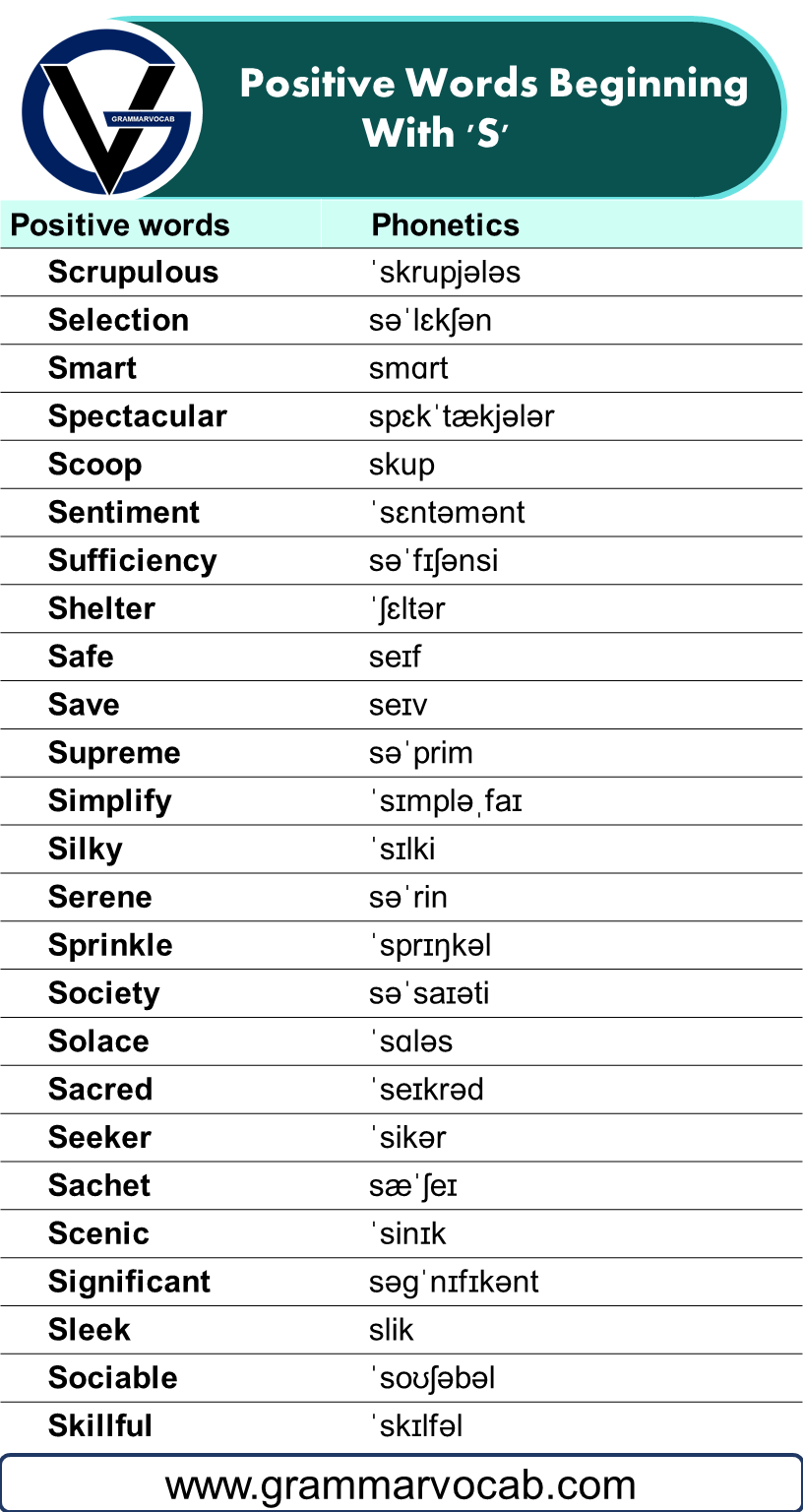100 Positive Words Beginning With 'S' GrammarVocab