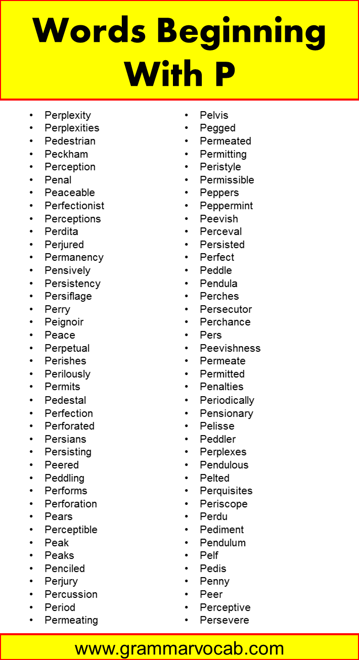 1000+ List of Words Beginning With P GrammarVocab