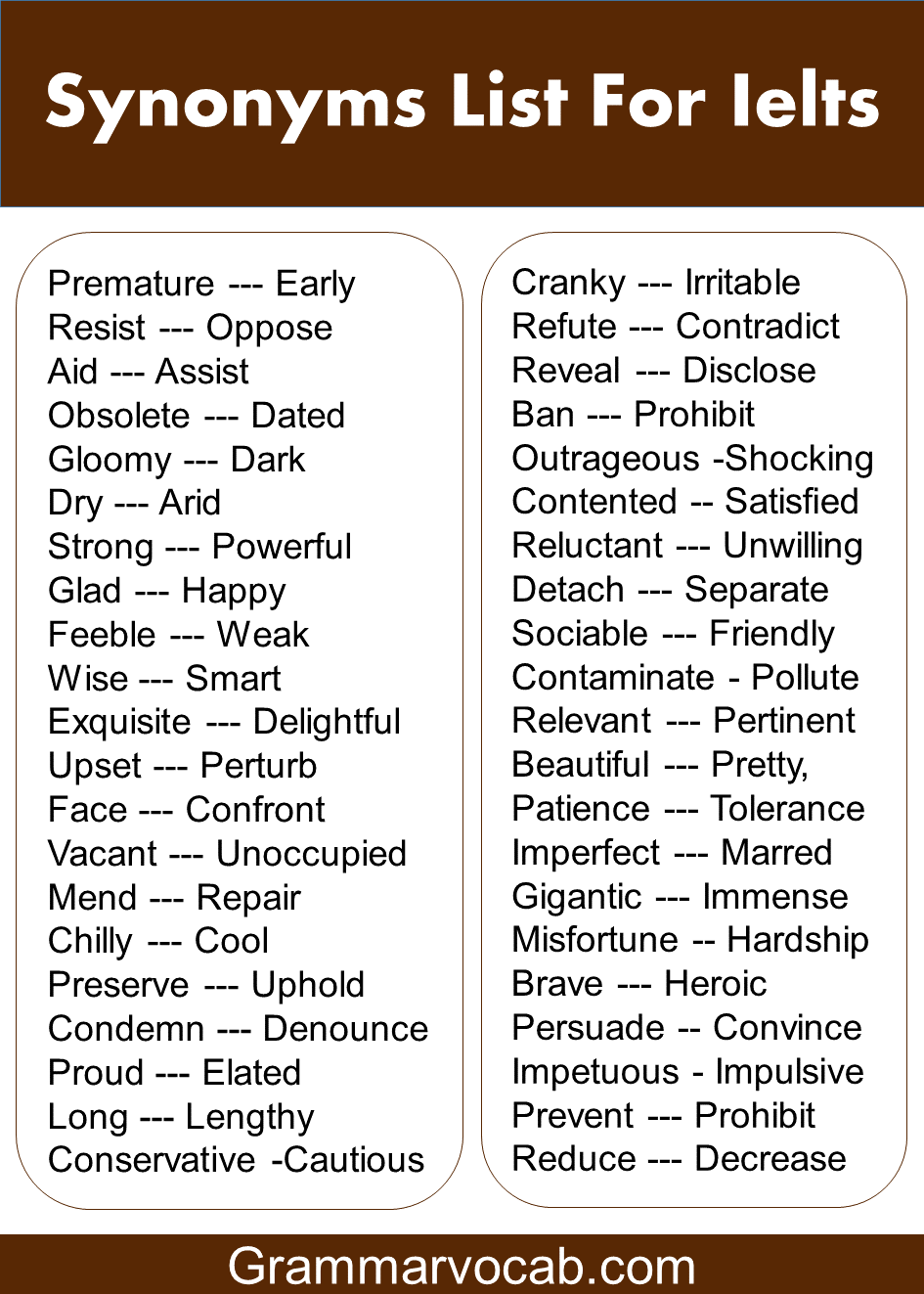 200 Synonyms Words List for Ielts Ielts Vocabulary GrammarVocab