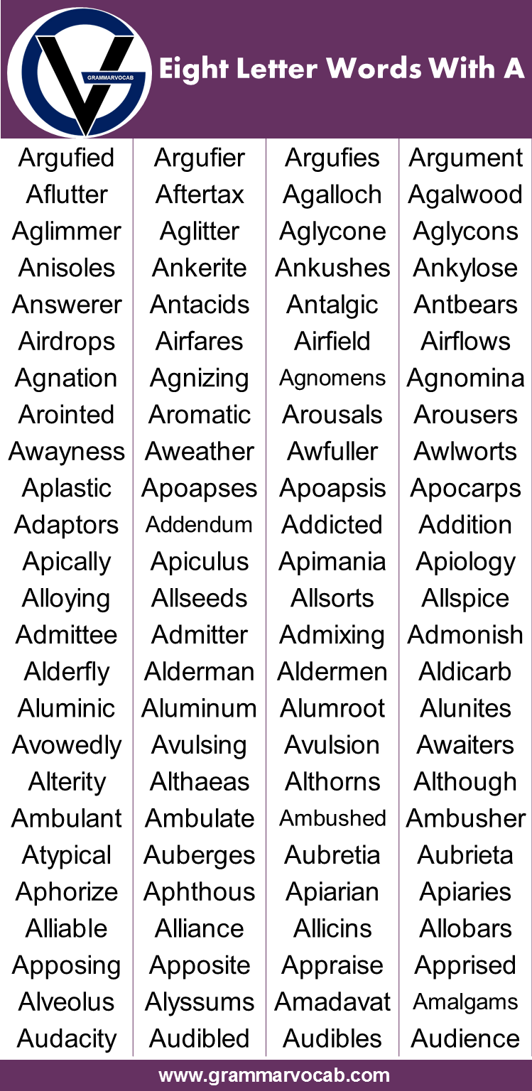 Eight Letter Words Starting With A GrammarVocab