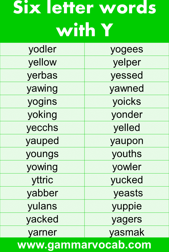 6 Letter Words Starting with Y GrammarVocab