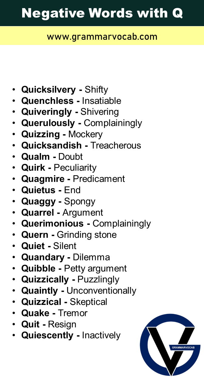 List of Negative Words That Start with Q GrammarVocab