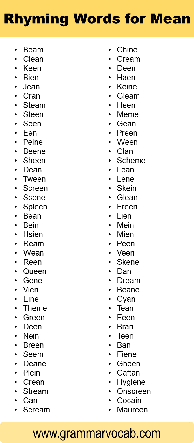 Words That Rhyme With Mean GrammarVocab