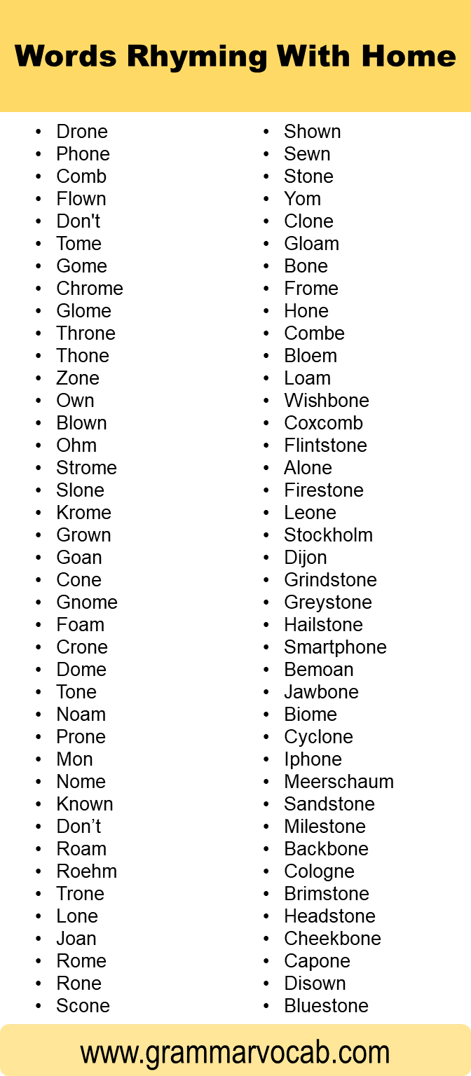 Words Rhyming With Home GrammarVocab