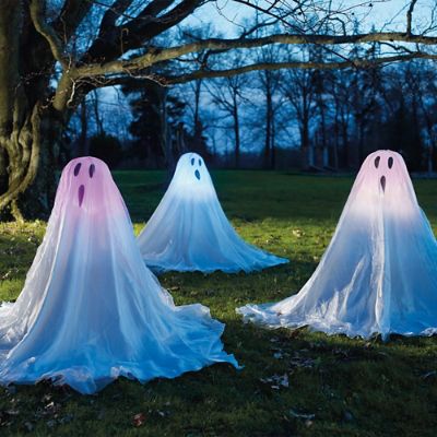 Set of Three Favorite Lighted Staked Halloween Ghosts Grandin Road
