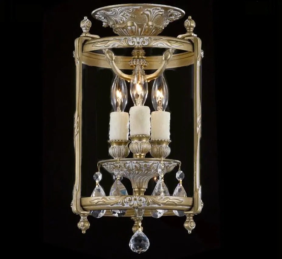 Flush Mount Chandelier Crystal Large With Antique Gold Finish Vintage