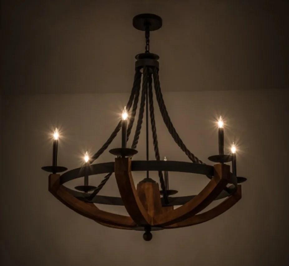Rustic Doyle 6 LT Large Wood and Iron Chandelier Grand Light