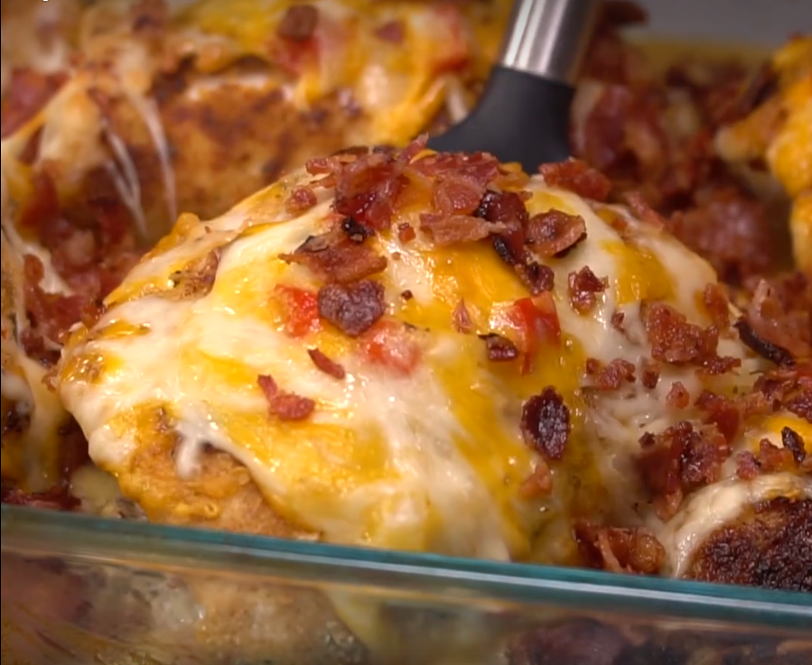Four Cheese Bacon Stuffed Smothered Chicken Casserole! Grandma's Things