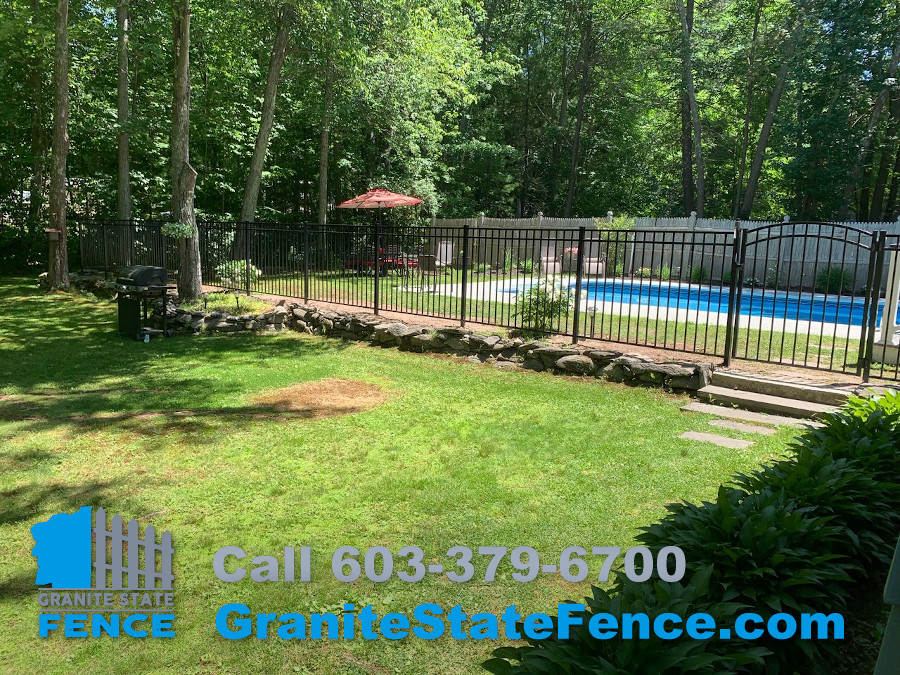 3 rail black aluminum fencing installation in Derry, NH Granite State