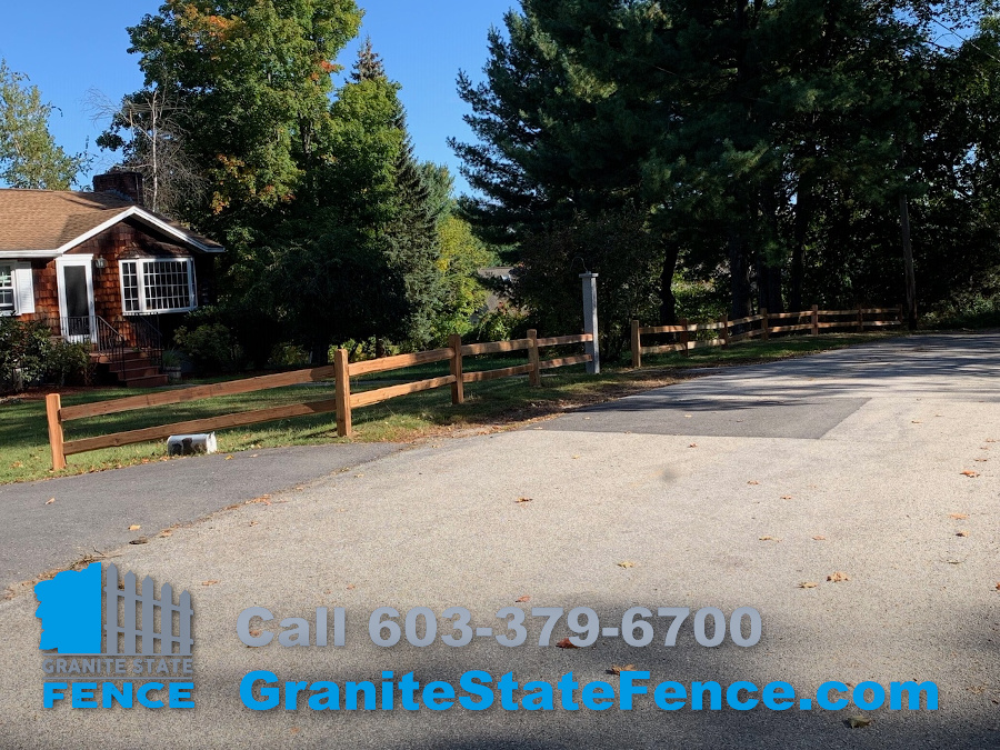 Split Rail Fence and Granite Light Post installed in Londonderry, NH