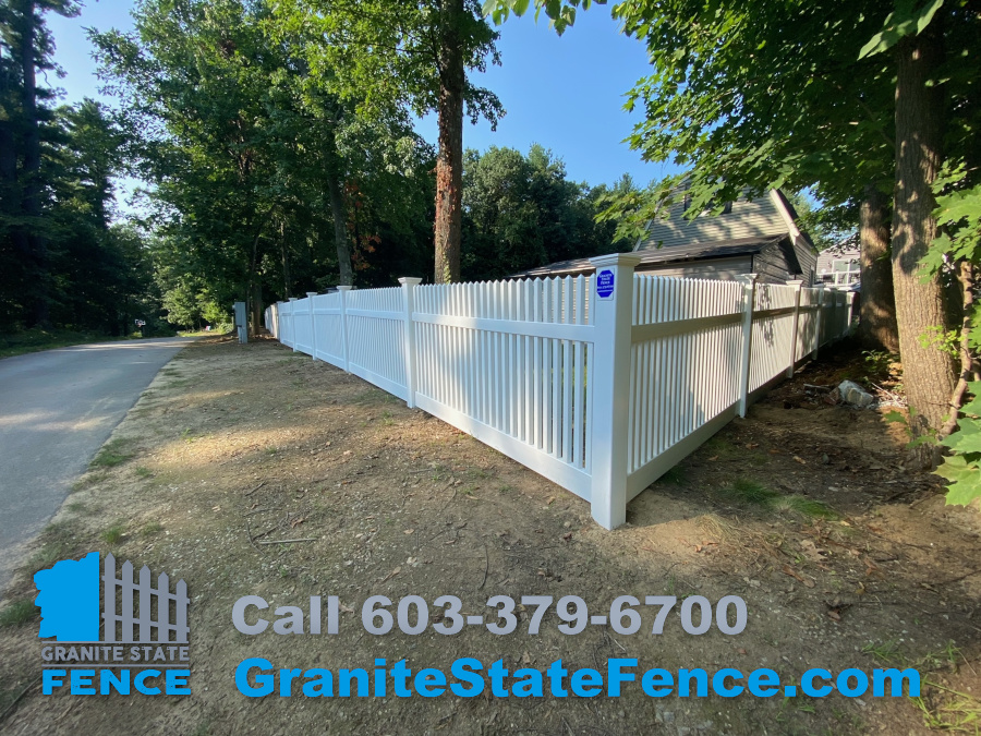 Vinyl Picket Fence installation in Windham, NH. Granite State Fence