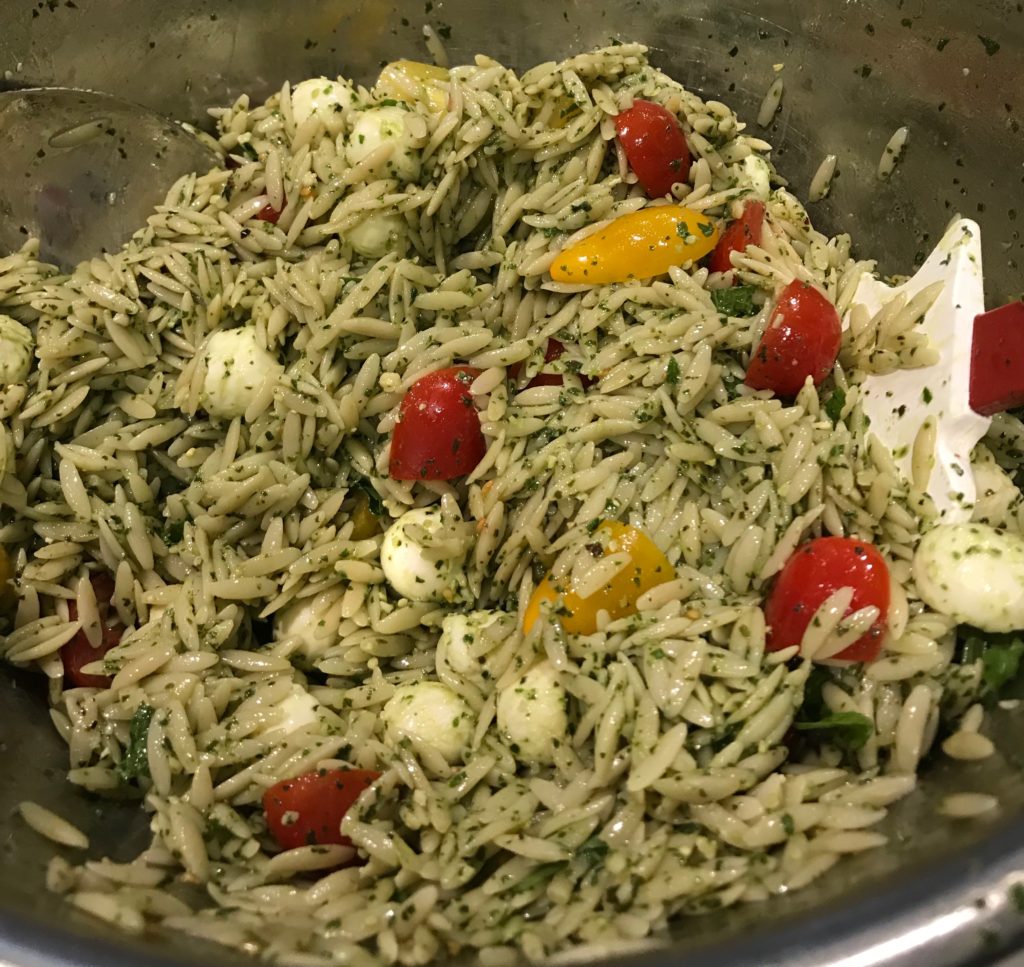 Orzo Salad with Pesto, Fresh Mozzarella, and Cherry Tomatoes