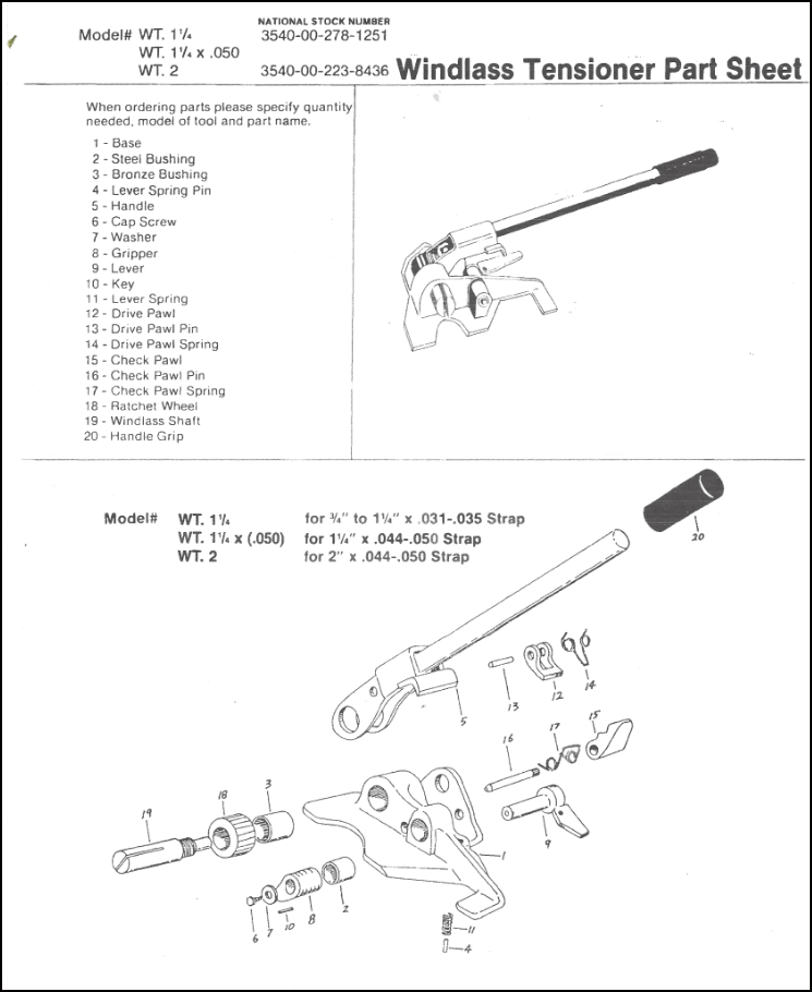 WT 114 Windlass Tensioner Parts Sheet Grant Packaging, LLC.
