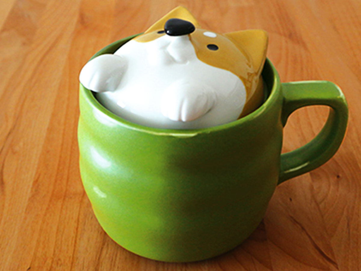 Adorable microwavable shiba and kitty mugs handle all your rice cooking