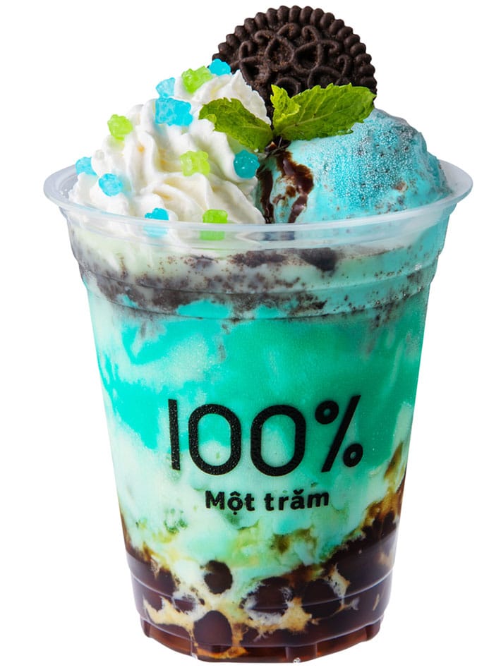 Fresh boba shop Mot Tram serves chocolate mint boba drinks this summer for limited time grape