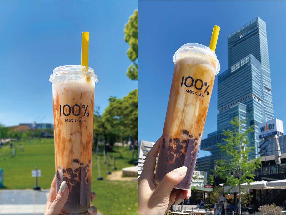Tokyo’s 1 litre and 26 cm tall bubble tea titan invades Osaka boba stand grape Japan