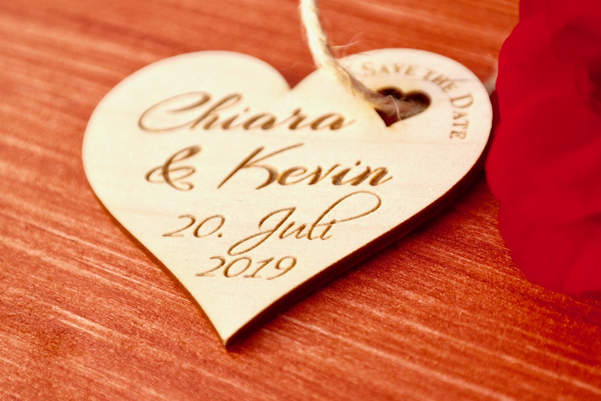 5erSet Save The Date Karte aus Holz Gravur Hochzeit Grapefruit.de
