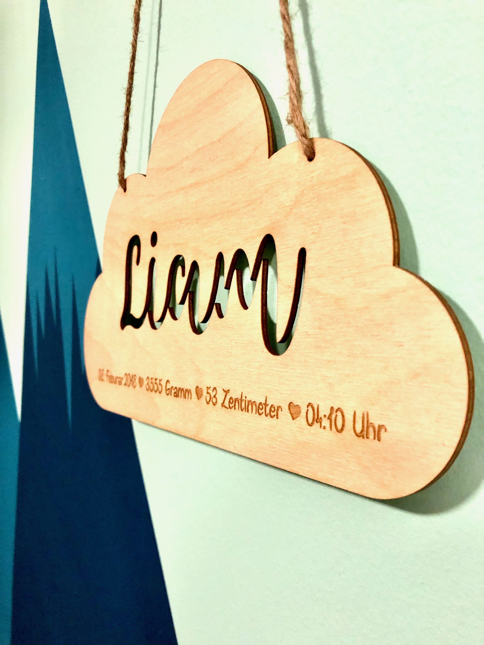 Geschenk zur Geburt aus Holz Wolke Wunderschöne Erinnerung an