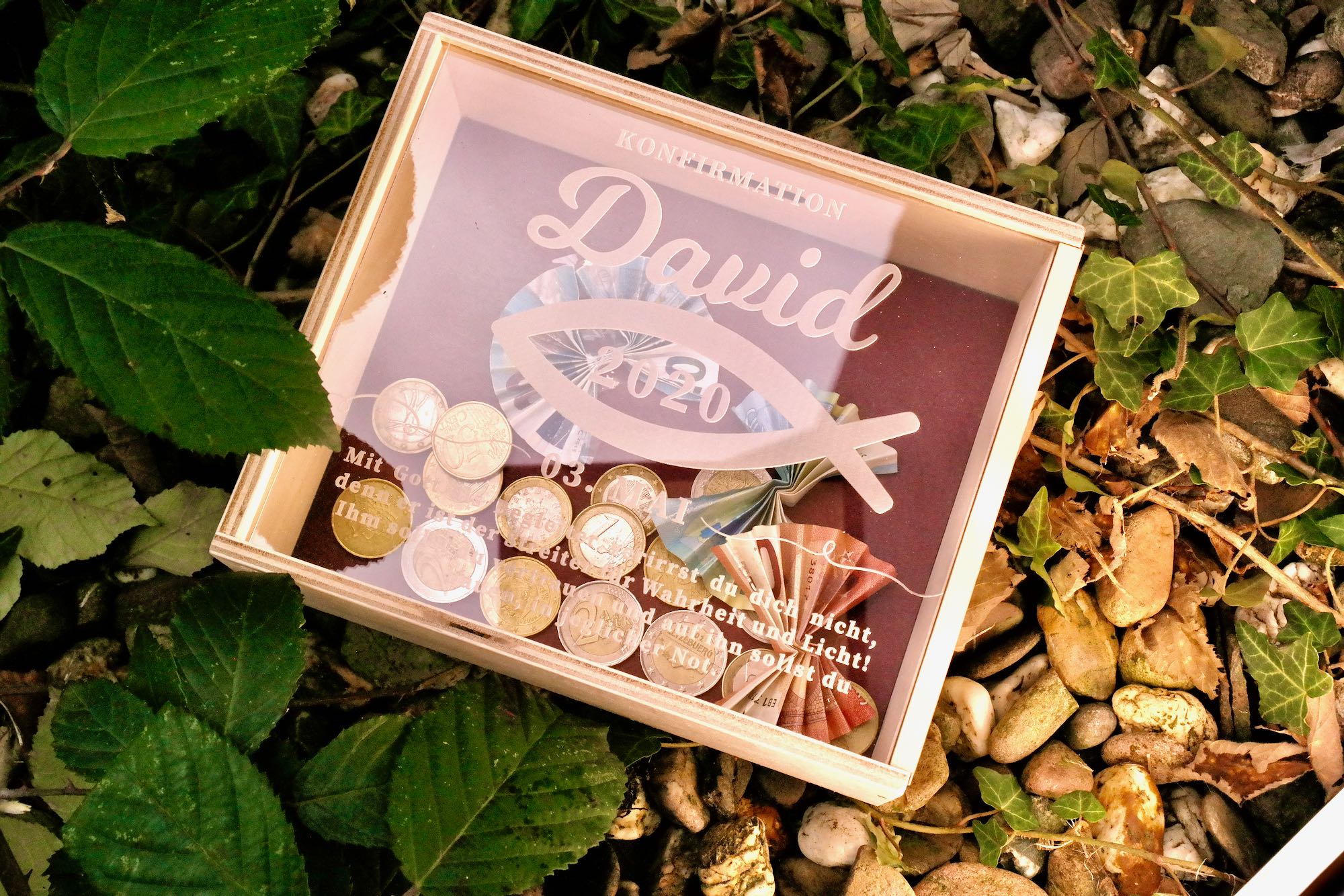 Spardose / Geldgeschenk zur Kommunion / Konfirmation aus Holz Grapefruit.de