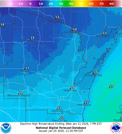NOAA Graphical Forecast for Green Bay, WI