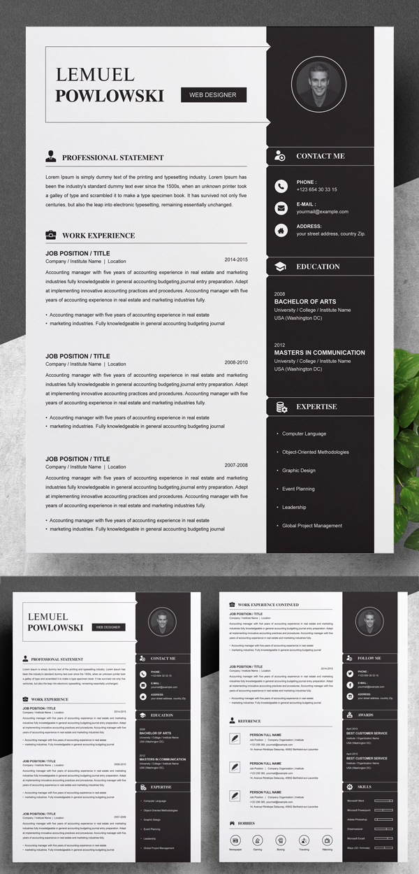 Professional CV / Resume Templates with Cover Letters Design