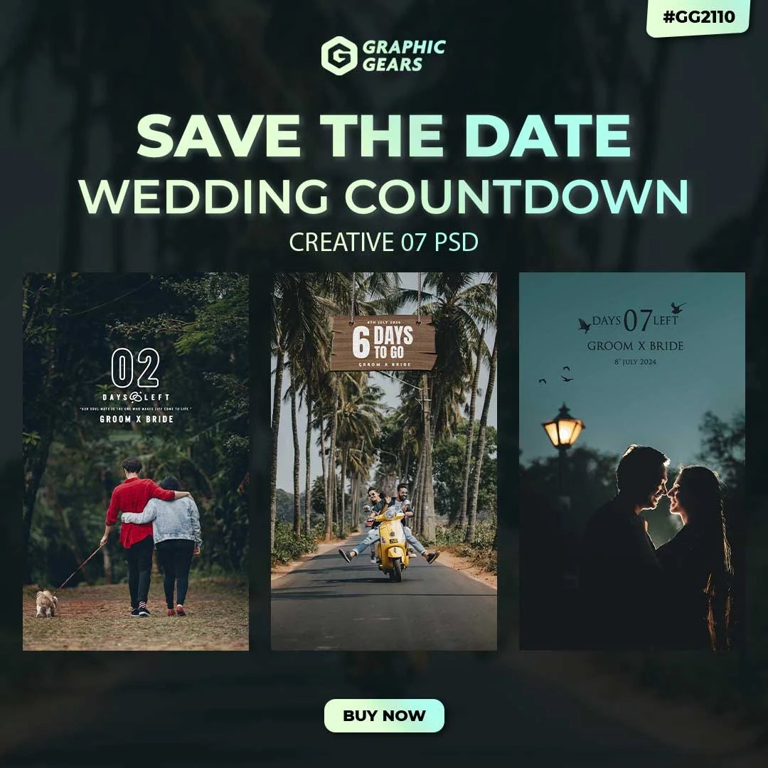 Modern Wedding Countdown Save The Date PSD GraphicGears
