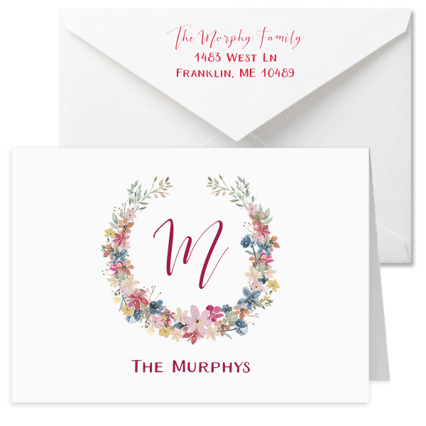 Floral Wreath Custom Photo Note Card Full Color Large Note Card
